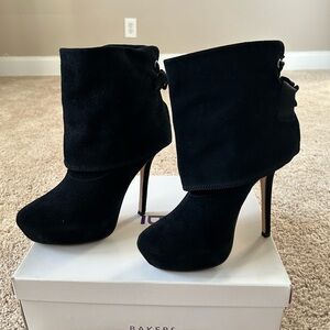 Bakers Black Suede Fold-Over Heeled Boots